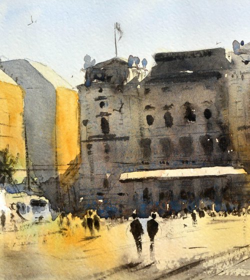 Old Republic square horizontal Beograd 17x36 cm 2020 by Nenad Kojić watercolorist