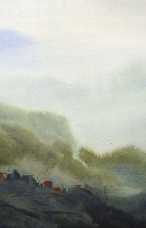Morning Himalaya Beauty - Watercolor on Paper by Samiran Sarkar