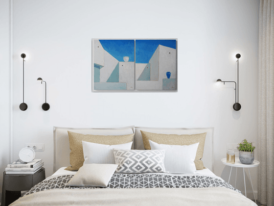Greece geometry. White and blue  - diptych