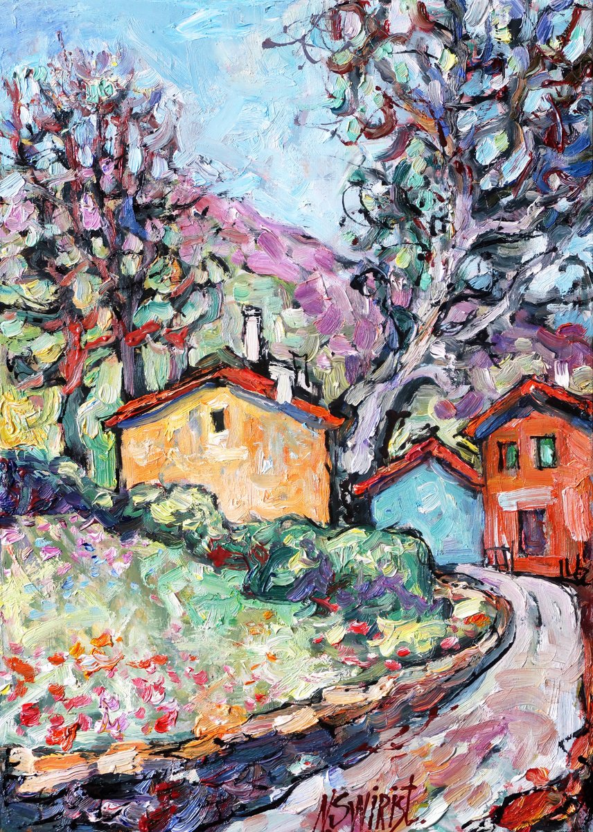 Impressionistic Cityscapes Oil Painting By Nikifor Swiristuhin, 11 X 14", Spring In Languedoc., Original Artwork