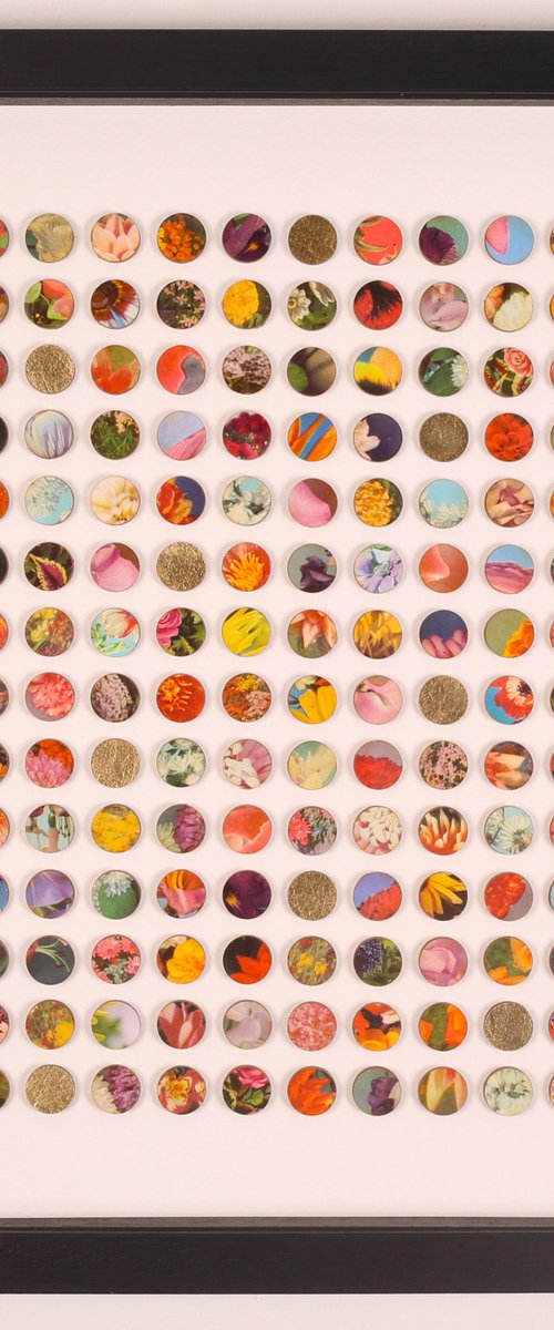 196 floral dots with gold leaf 3d original collage by Amelia Coward