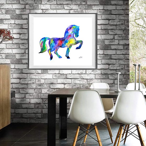 Horse, rainbow, watercolor