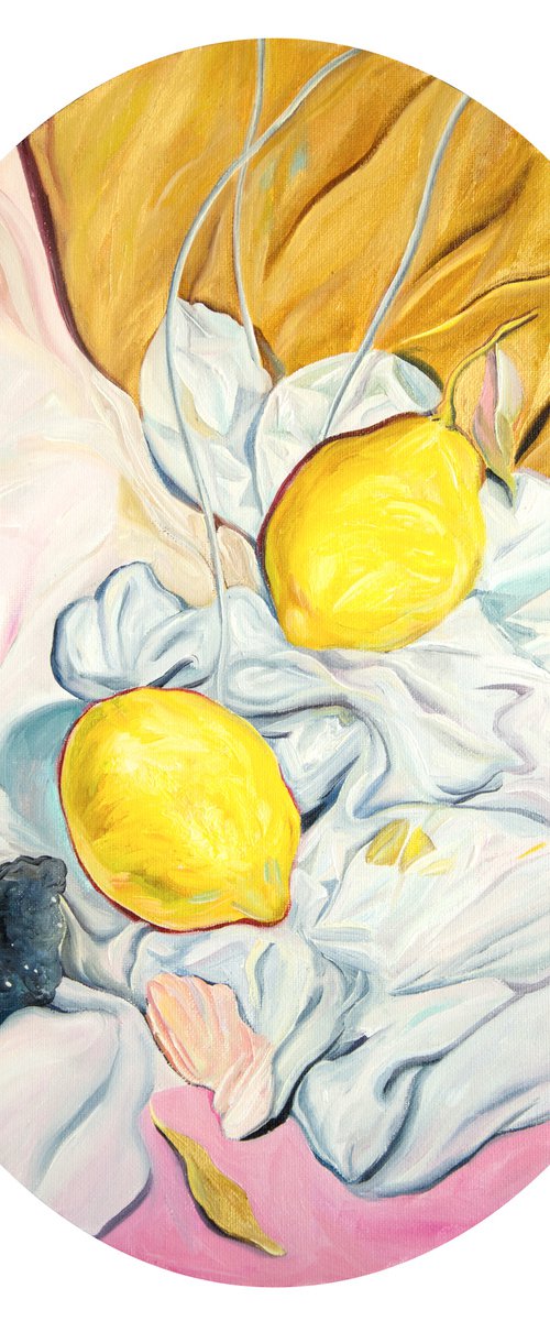 Still Life with two Lemons (oval canvas) by Daria Galinski