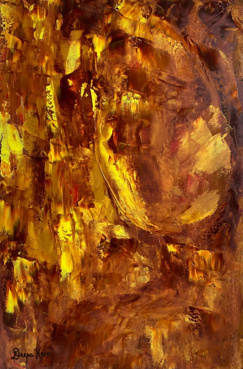 Organic Abstract Oil Painting By Deepa Kern, 15 X 22, Face, Original Artwork