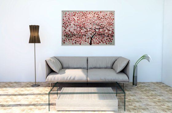 Romantic II acrylic abstract painting cherry blossoms nature painting framed canvas wall art