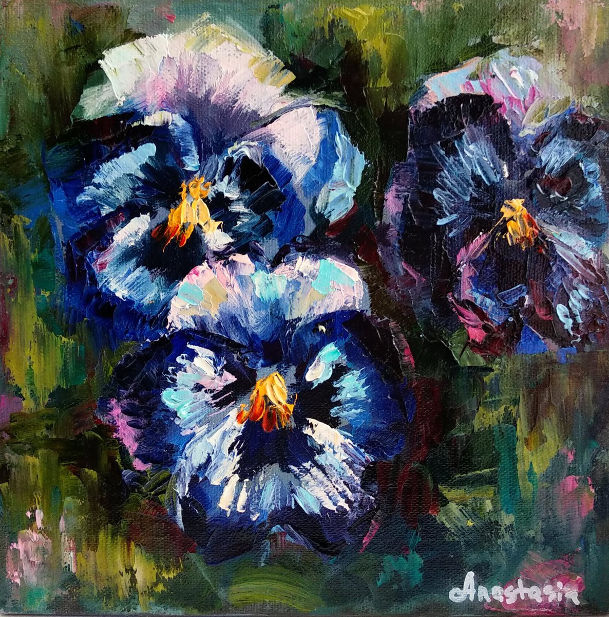 Bouquet of Blue Meadow Wild Flowers Still Life with Flowers Smal Floral Gift by Anastasia Art Line
