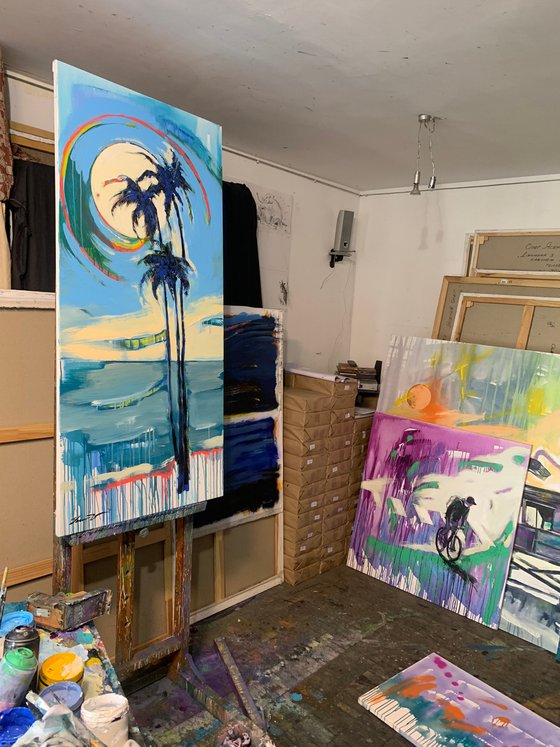 Big bright painting - "Palms" - Expressionism - Street Art - California