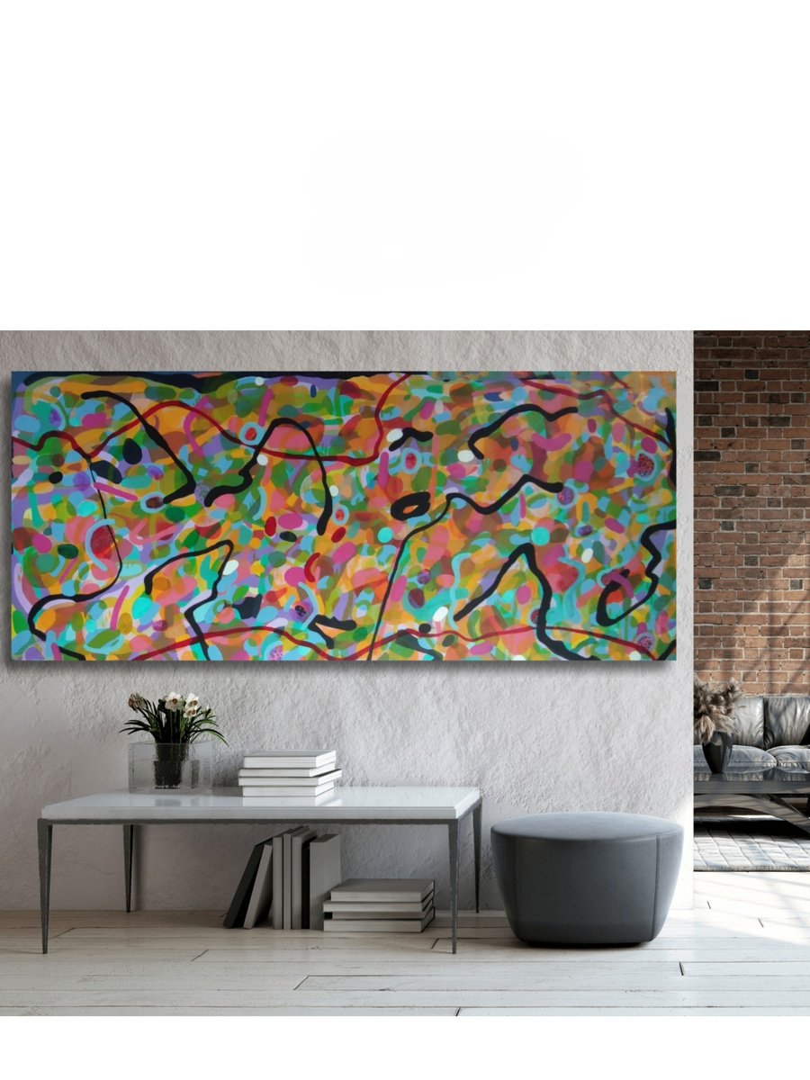 Organic Abstract Acrylic Painting By Chrissy Guest, 42 X 87, Endless Ripples, Original Artwork