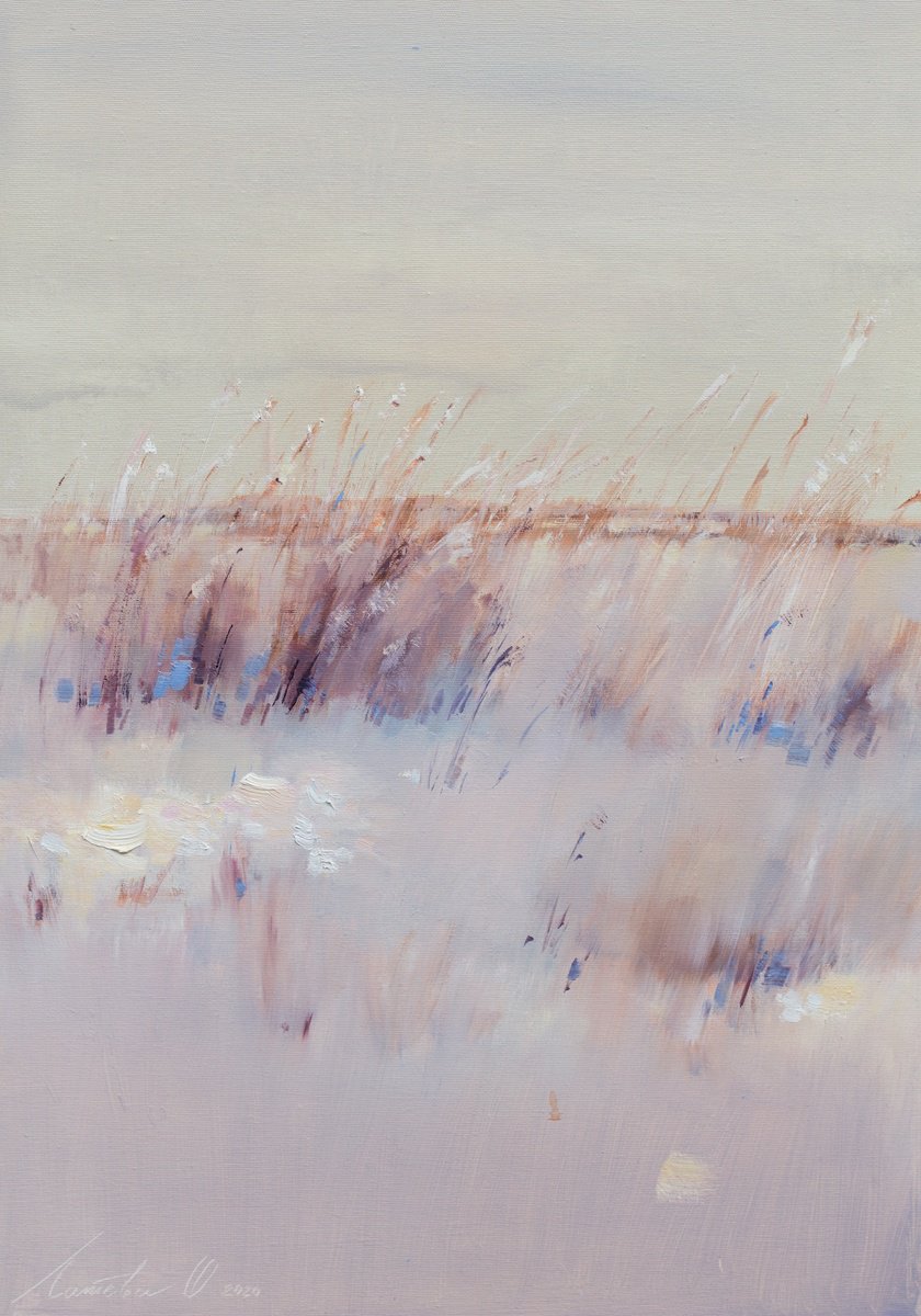 Abstract Landscape Oil Painting By Olha Laptieva, 20 X 28", First Snow, Original Artwork