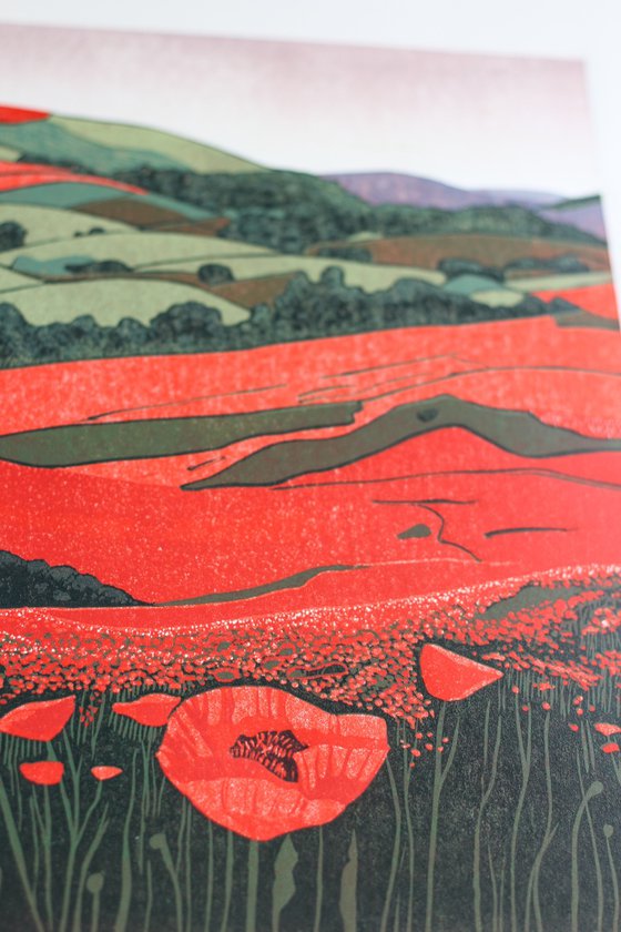 Poppies Unveiled - Linocut