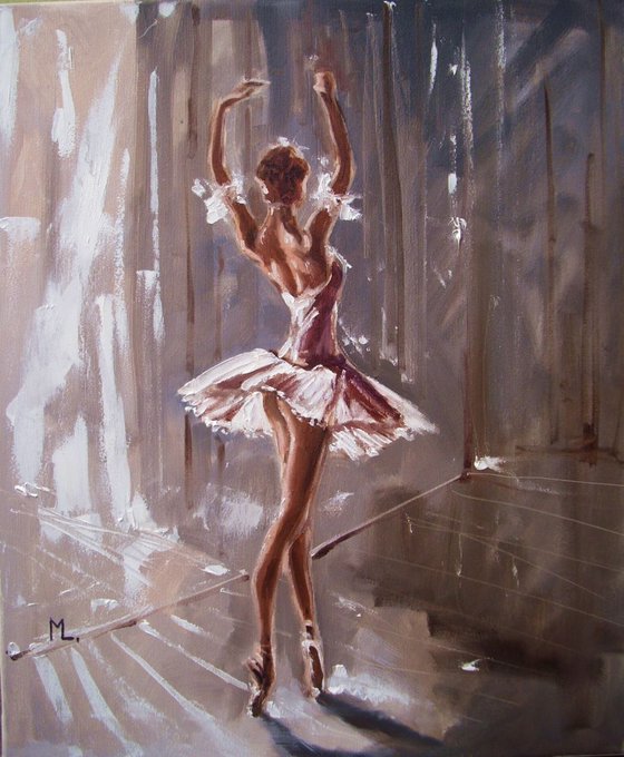 " ONE MOMENT IN TIME "- ballerina liGHt  ORIGINAL OIL PAINTING, GIFT, PALETTE KNIFE