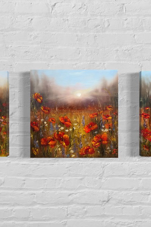 Red poppies - triptych by Tanja Frost