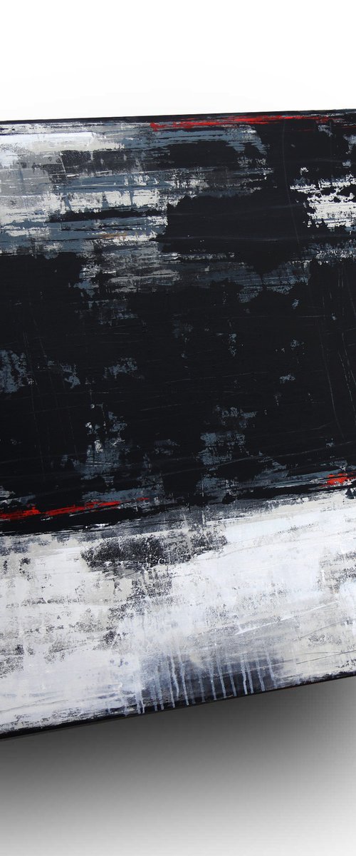 NOCTURNAL SCENES (II) - ABSTRACT ACRYLIC PAINTING TEXTURED * BLACK * WHITE by Inez Froehlich