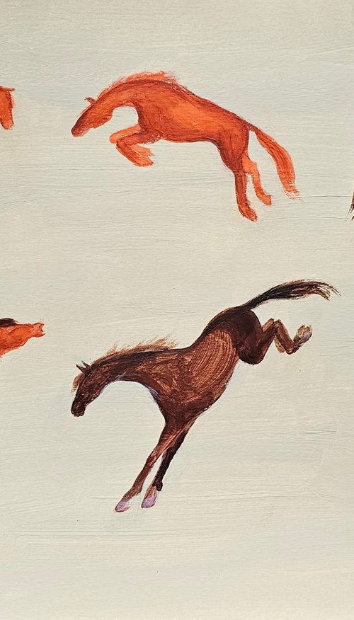 Six chestnut minimalist horses in motion by Ksenia June