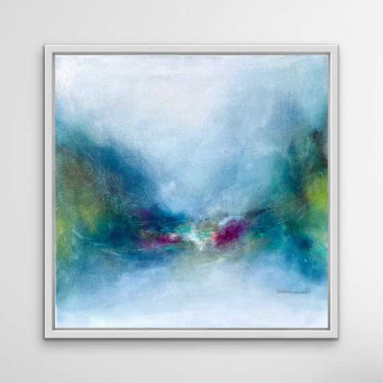 Relaxing by the lake #3 I 60 x 60 cm  I  natural abstract artwork  I  square  I  framed