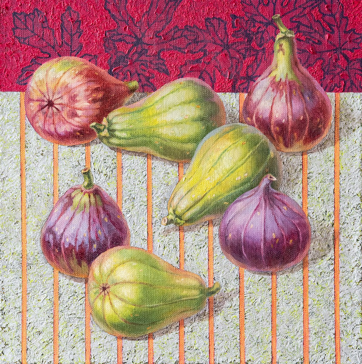 Figs on silver tablecloth by Mariia Meltsaeva