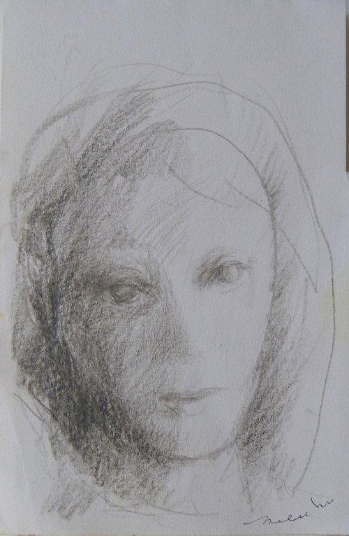 Portrait, pencil sketch 11x16 cm, EXCLUSIVE to Artfinder by Frederic Belaubre