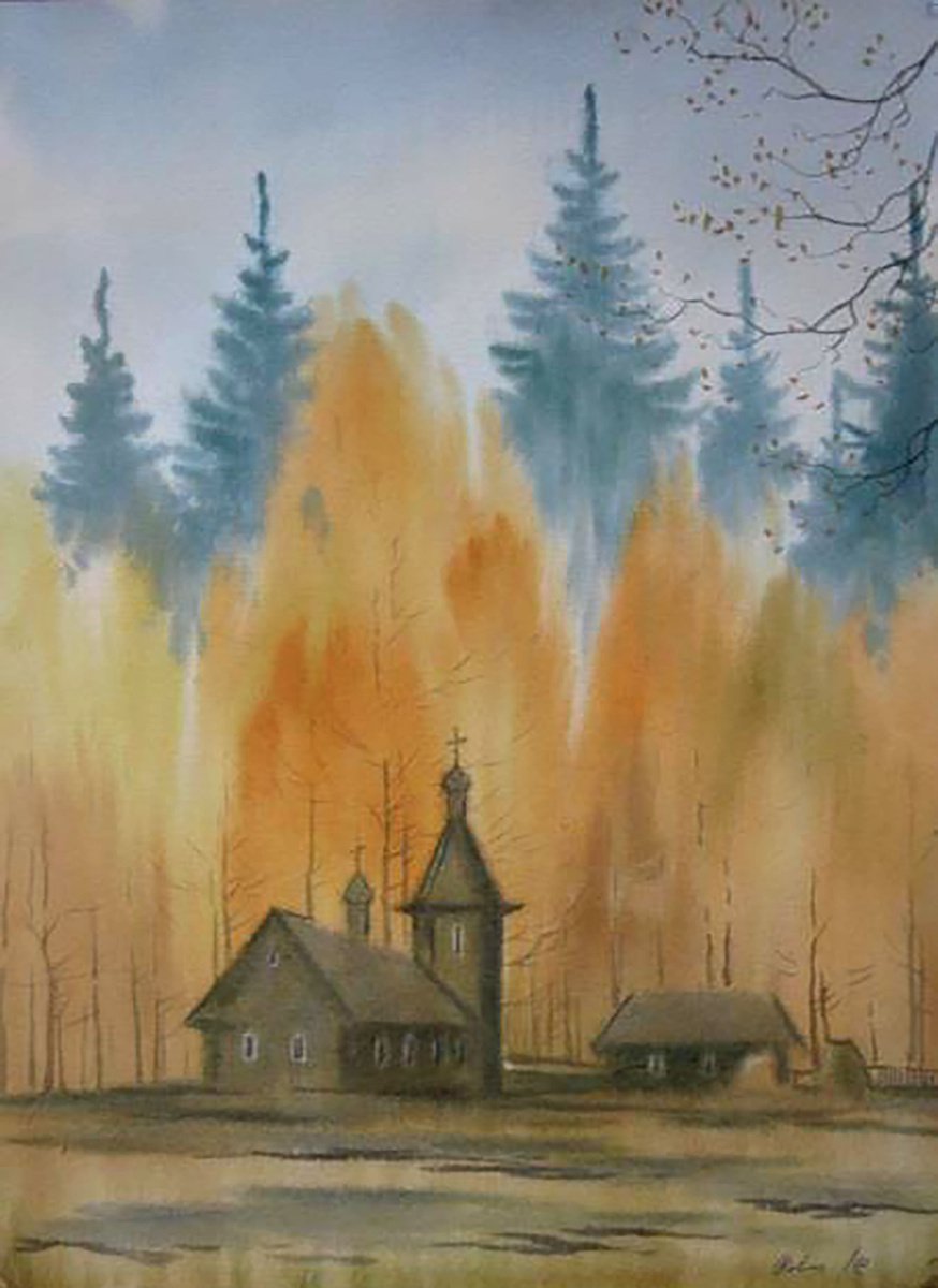 Impressionistic Cityscapes Watercolour By Valeriy Savenets-1, 12 X 16", Autumn In Captivity, Original Artwork