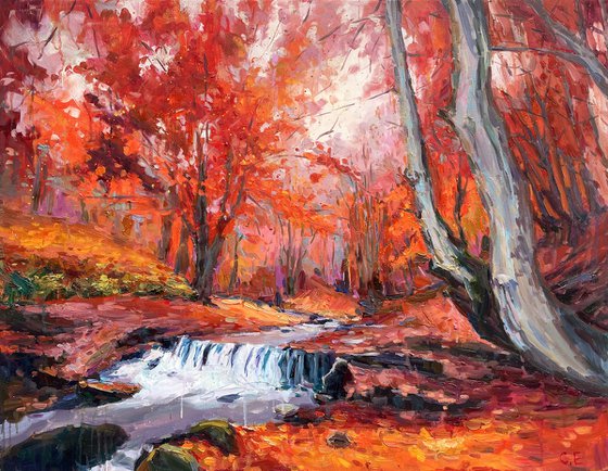 " river in autumn forest "