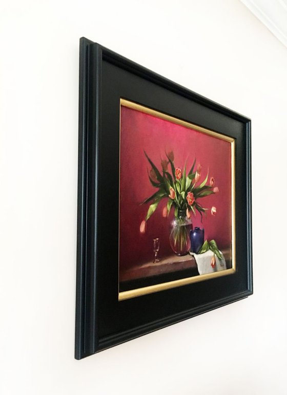 Tulips. Original Oil Painting. Framed oil painting.
