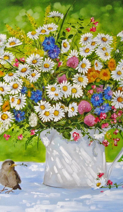 Summer Wildflowers with Birds by Natalia Shaykina