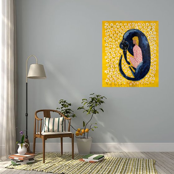 Woman Cat Daisy Original Painting