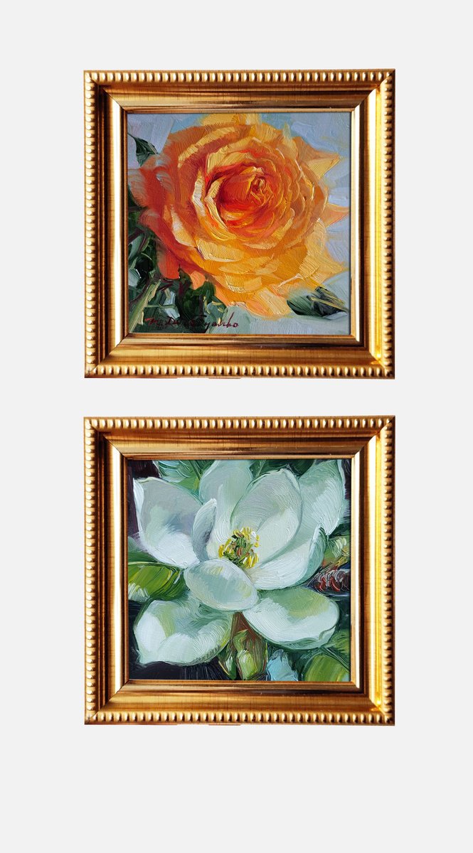 Impressionistic Botanical Oil Painting By Nataly Derevyanko, 5 X 5", Friendship Flowers, Original Artwork