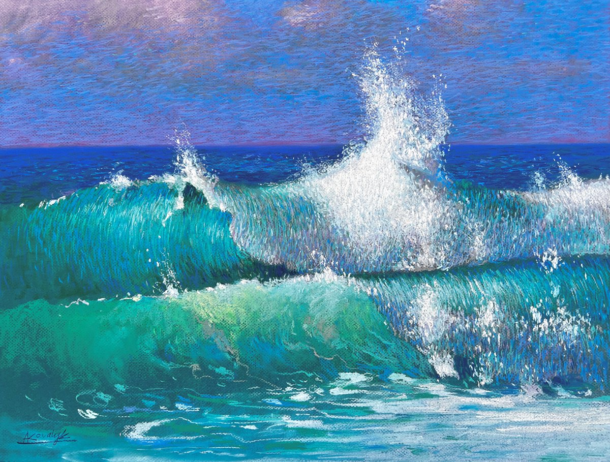 Impressionistic Pastel Drawing , Sounds Of The Sea. Wave By Andrii Kovalyk, 26 X 20, Artwork For Sale On Artfinder