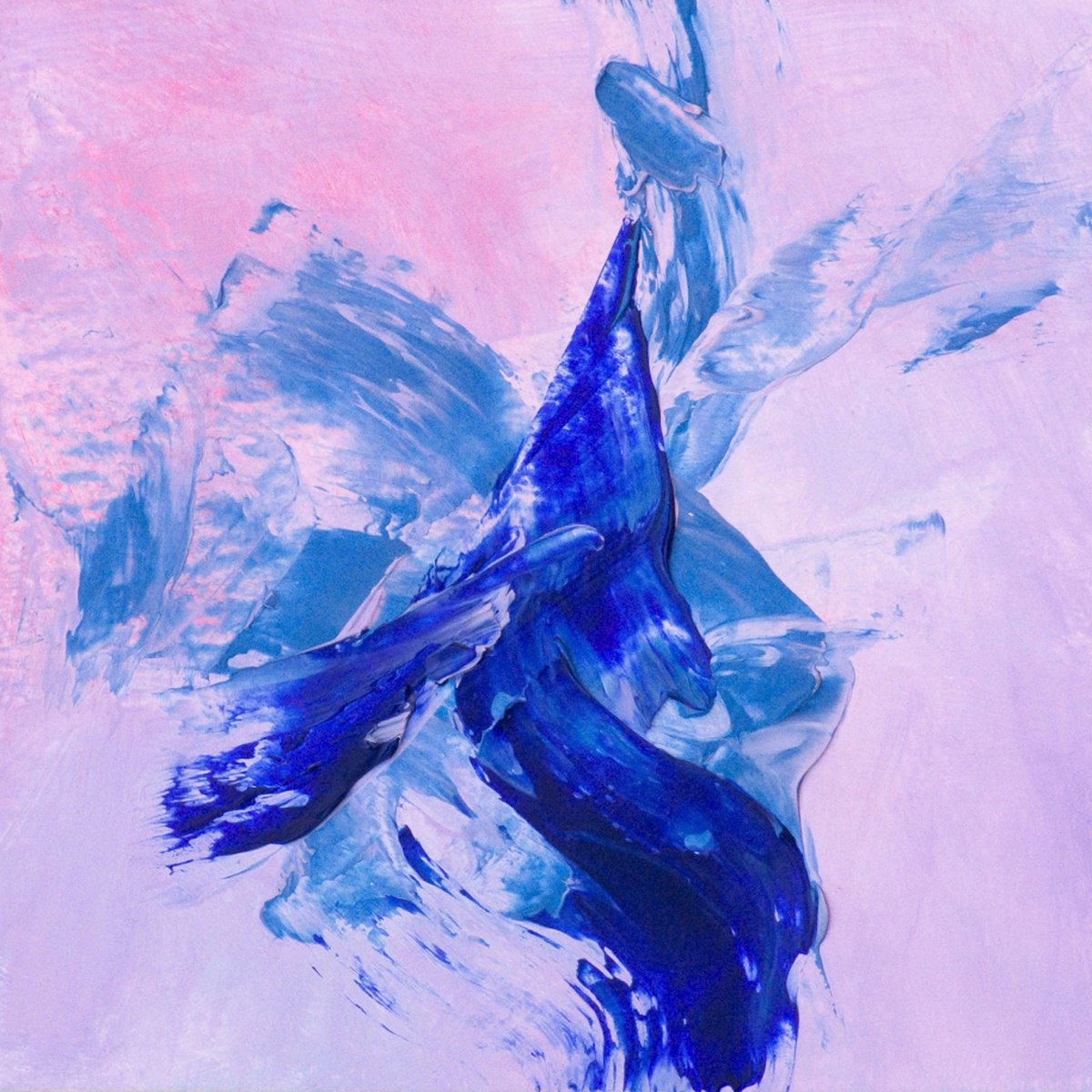 Organic Abstract Oil Painting By Hal Bohner, 6 X 6, Blue Smoke, Original Artwork