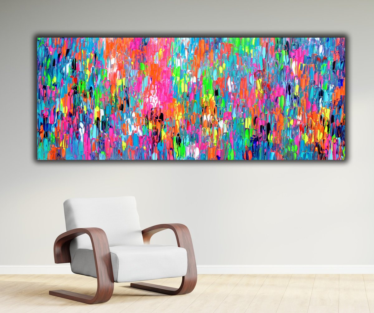 Organic Abstract Acrylic Painting By Soos Tiberiu, 59 X 24", Gypsy Girl In Amsterdam, Original Artwork