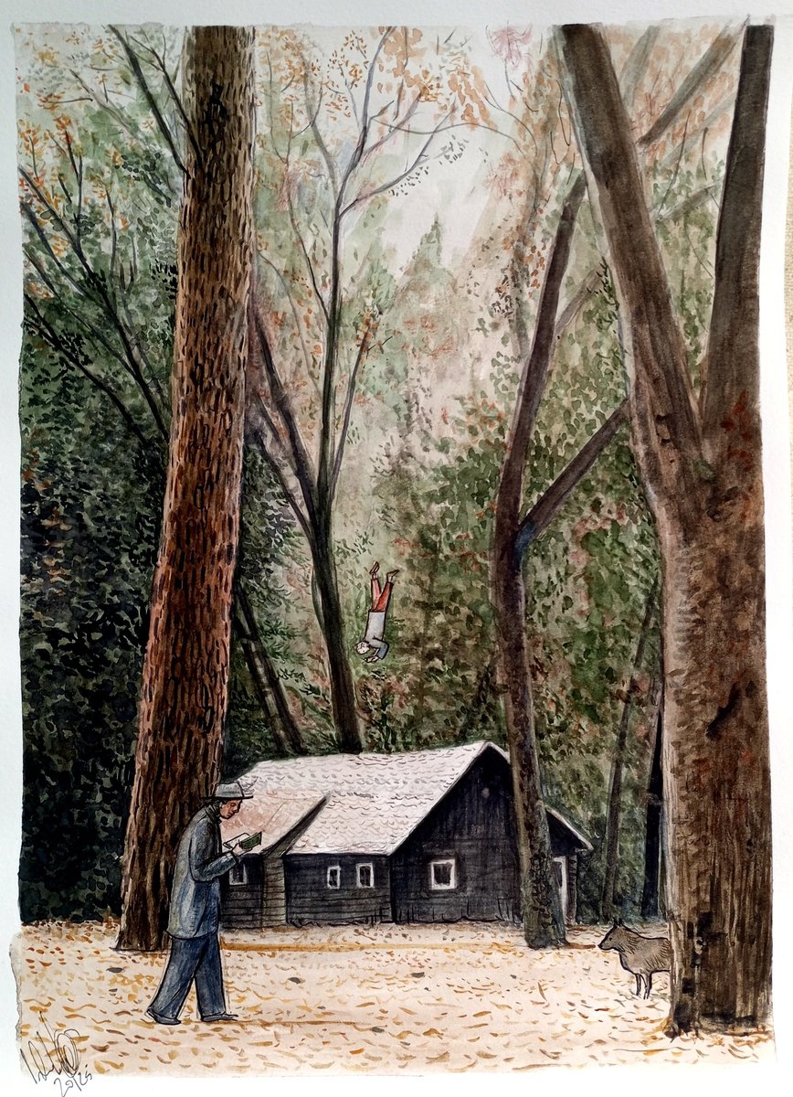 Surrealistic Landscape Pastel Drawing By Paolo Beneforti, 9 X 13", The Floating Reader, Original Artwork