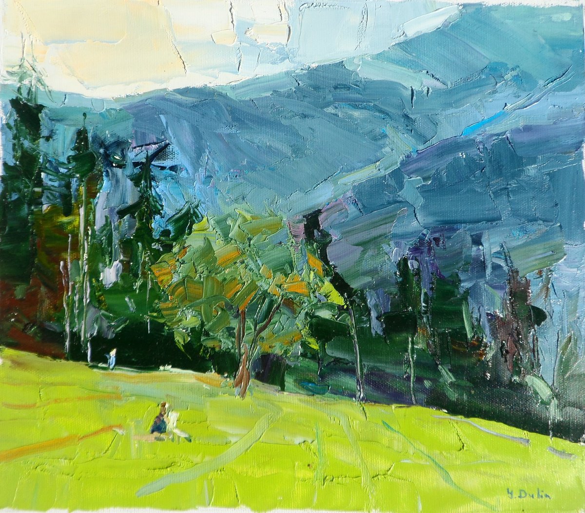 Mountains Painting Forest Original Oil Painting Oil on Canvas by Yehor Dulin
