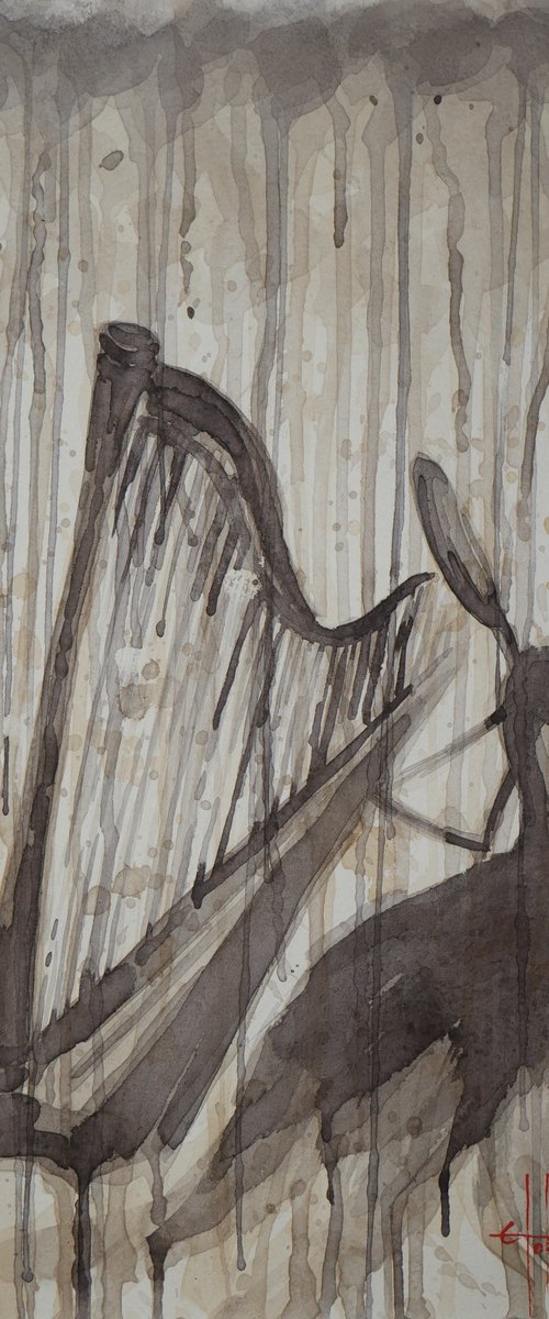"Harp" 2022 Watercolor on paper 42x30 by Eugene Gorbachenko