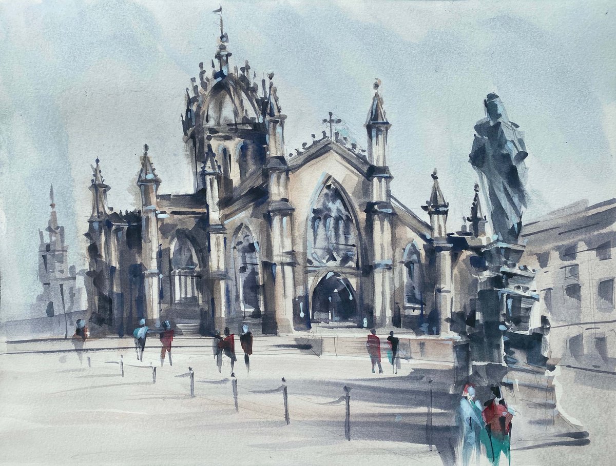 Impressionistic Cityscapes Watercolour By Galina Poloz, 16 X 12, Edinburg View., Original Artwork