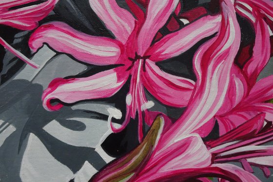 Floral Painting Nerines a And Senecio