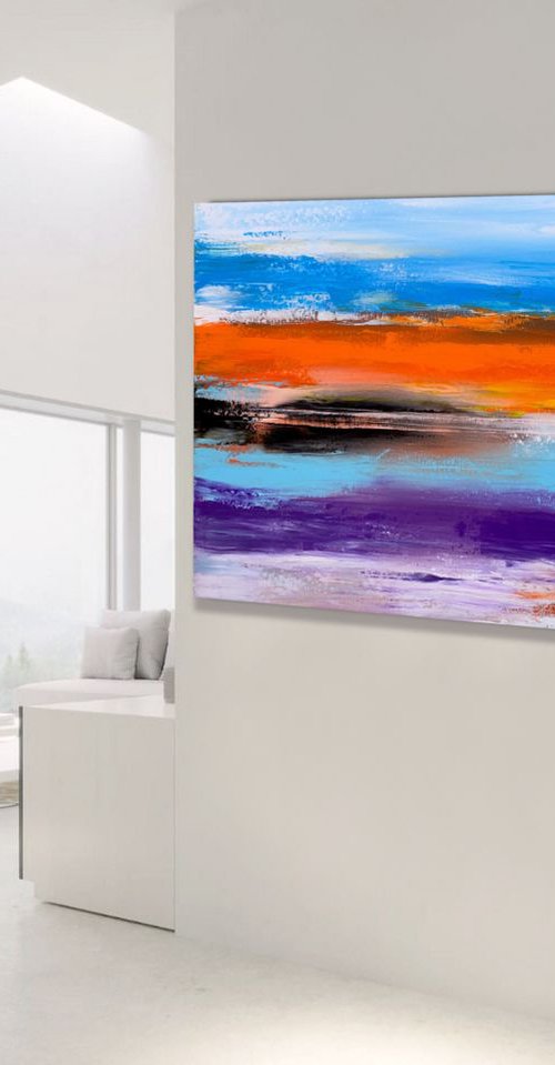 Getting Away From The City - LARGE, MODERN, STRIPED ABSTRACT ART – EXPRESSIONS OF ENERGY AND LIGHT. READY TO HANG! by Julijana Ravbar
