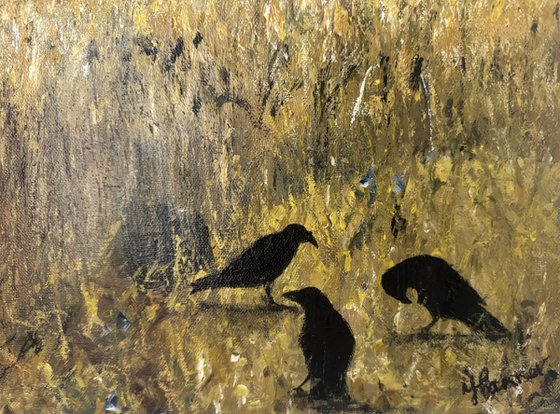 Cornfield, cornflowers, crows