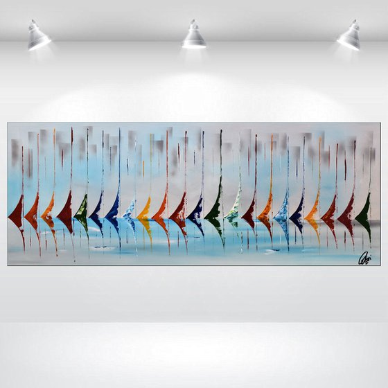 Colored Sails  - Abstract- Sailboat Painting- Acrylic Canvas Wall Art