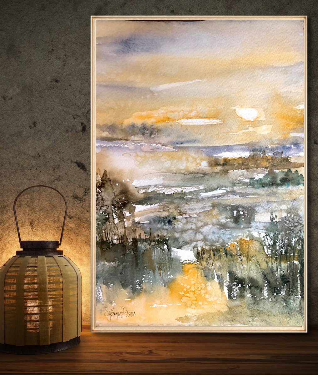 Impressionistic Landscape Watercolour By Snezana Djordjevic, 9 X 14", Field Of Dreams, Original Artwork