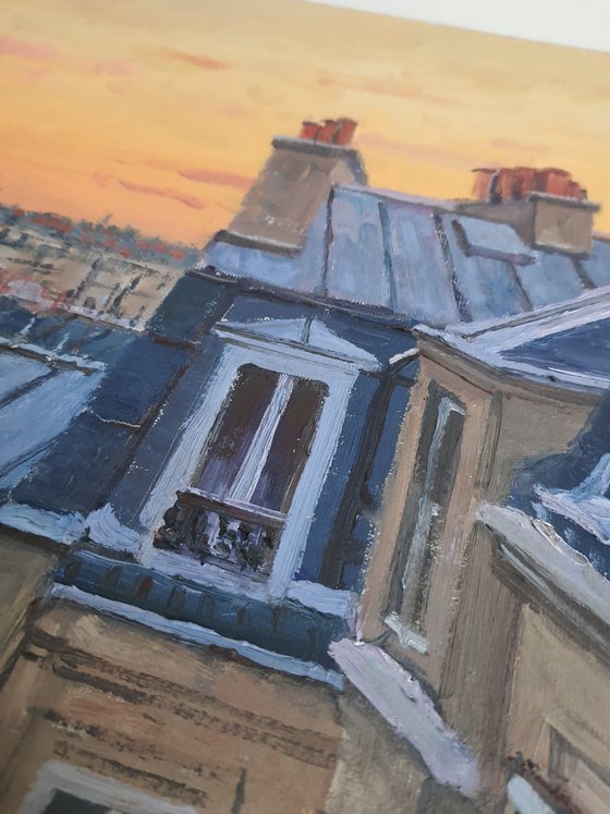 Paris rooftops sunset