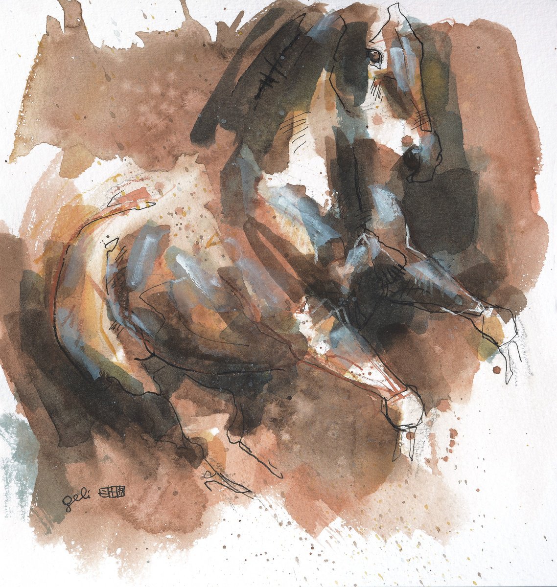 Expressive Painting , Equine Nude 294 By Benedicte Gele, 7 X 8, Artwork For Sale On Artfinder