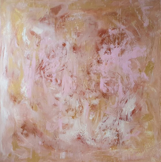 Love is in the air - golden, copper, pink abstract painting