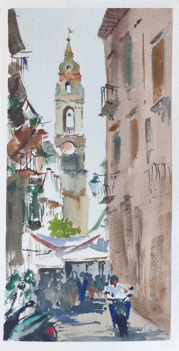 Impressionistic Cityscapes Watercolour By Ana Tyulpanova, 8 X 15, Palermo, Original Artwork