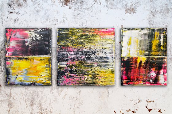 "Entourage" - FREE USA SHIPPING + Save As A Series - Original PMS Abstract Triptych Acrylic Paintings On Canvas - 52" x 20"