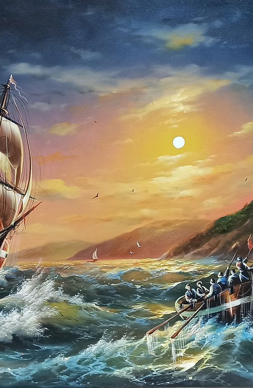 Restless sea -1 (60x90cm, oil painting) by Mexak Xazaryan