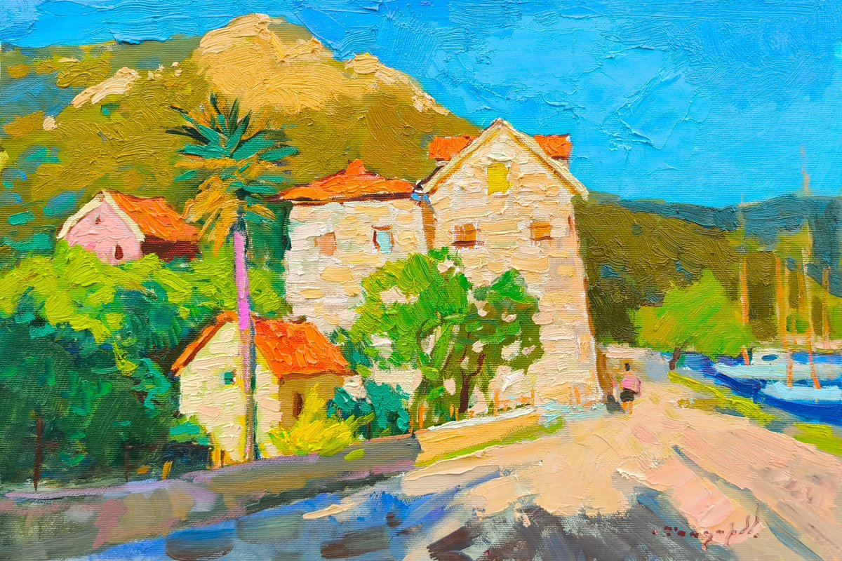 Impressionistic Landscape Oil Painting By Alexander Shandor, 17 X 12, Old Town, Original Artwork