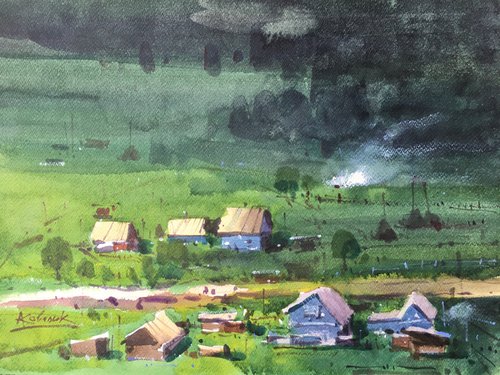 Carpathian Smoke with Houses by Andrii Kovalyk