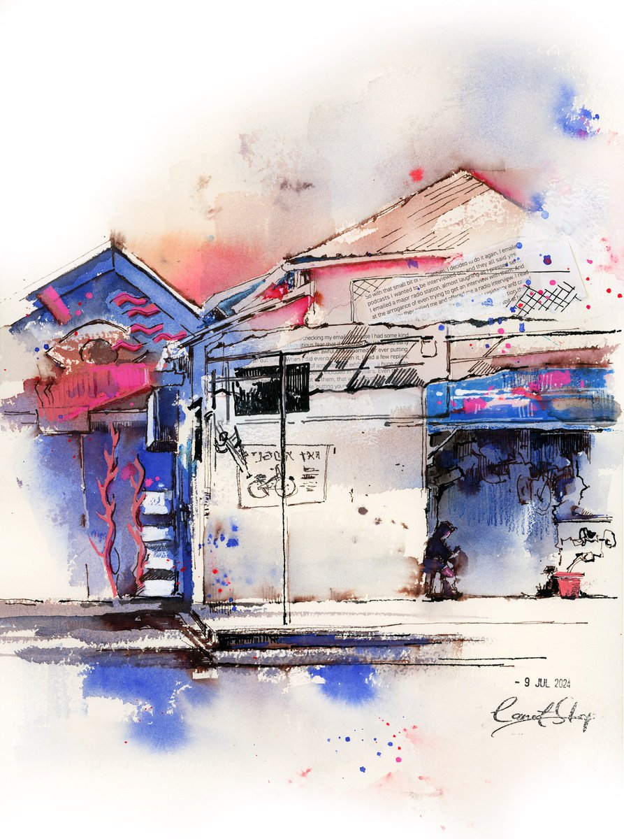 Cityscapes Watercolour By Sophie Rodionov, 12 X 16", Tel Aviv, Original Artwork