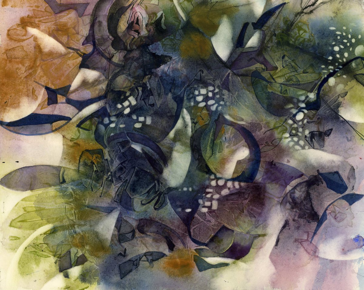 Organic Abstract Watercolour By Alfred Ng, 16 X 14, Fragments Of Paradise, Original Artwork