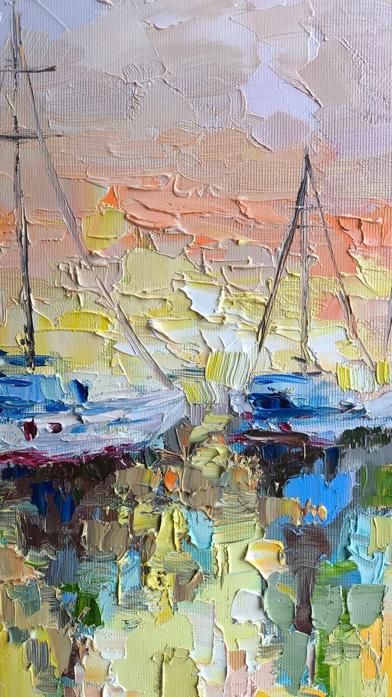 Quiet harbor at sunset